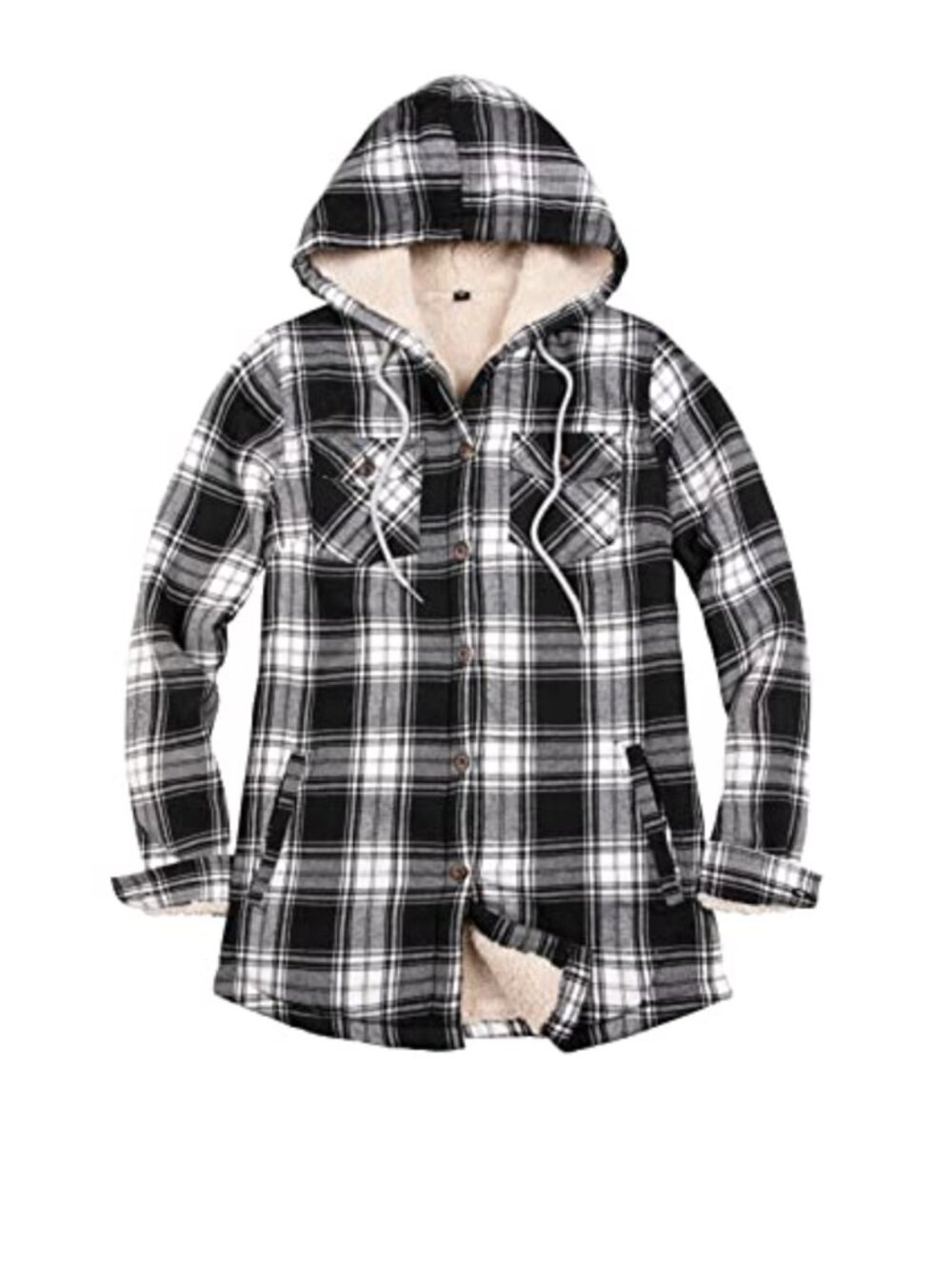 Sherpa Lined Plaid Flannel Hooded Shacket Button Down Warm Jacket